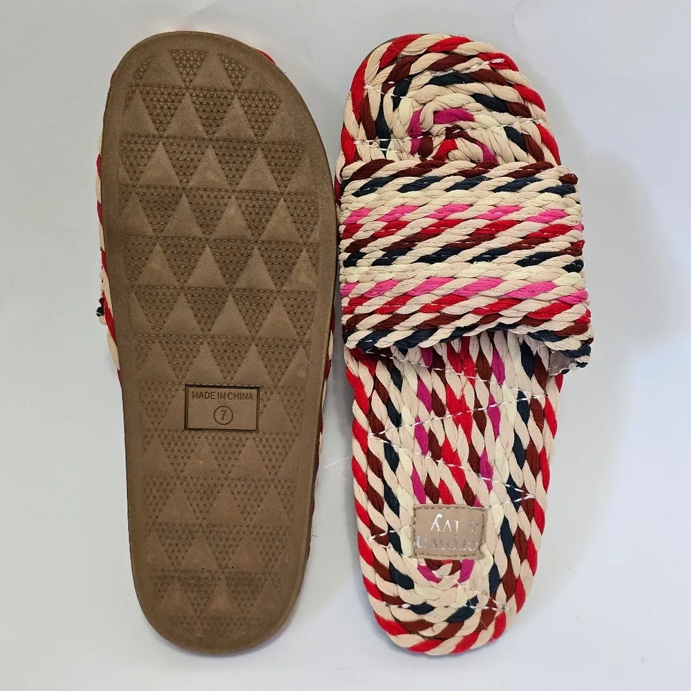 Crown & Ivy Piper Red Multi Satin Slide Sandals Size 7 - Image 7