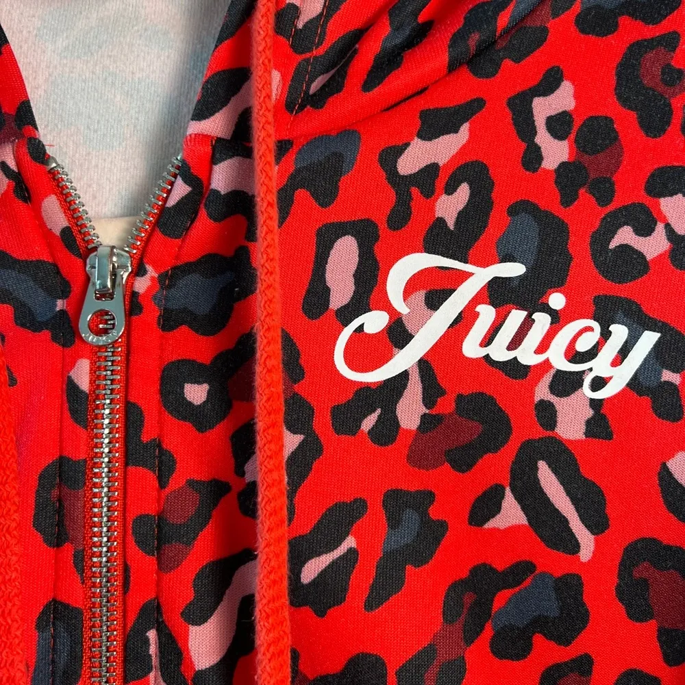 Juicy Couture Black Label Tracksuit Set Red Leopard Print Hoodie Pants Y2K Retro - Image 13