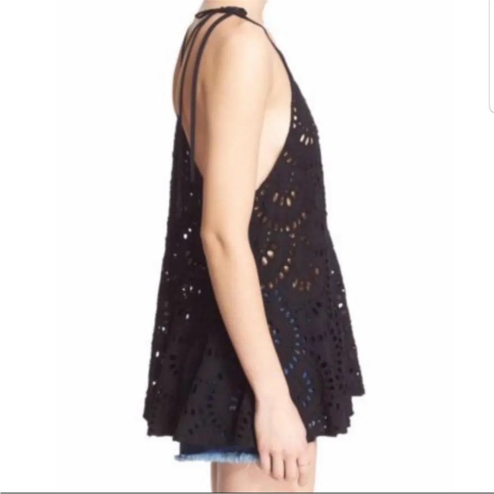 Intimately Free People Black Starry Eyelet Peplum Tank Top Racerback size Small - Image 3