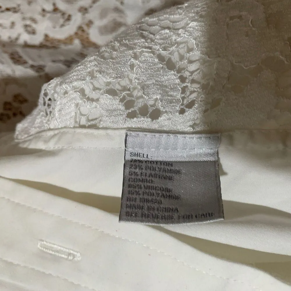 CARLISLE New York Size 12 White Mixed Media Button Up Shirt Lace Back Collar Top - Image 7