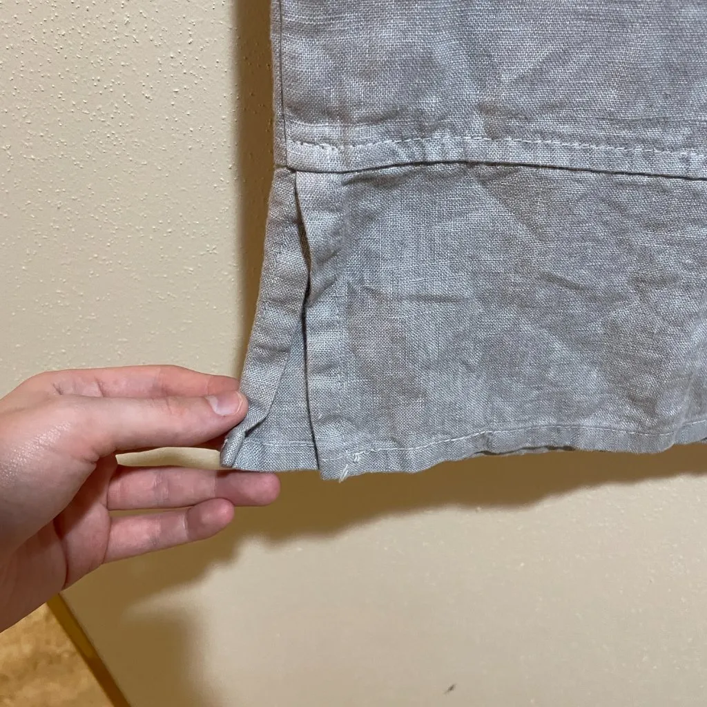 Match Point Gray Wide Leg Crop Capri Pull On Linen Pants with Side Slits Size XL - Image 8