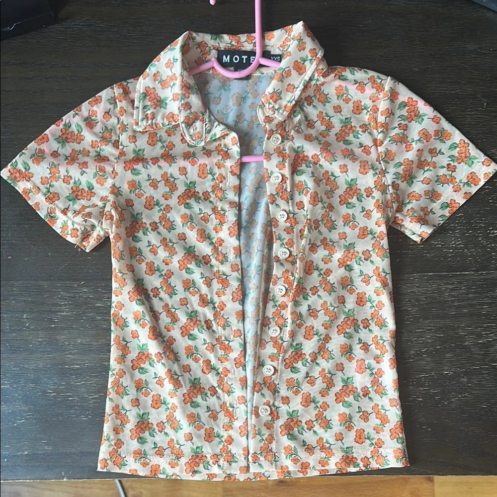 MOTEL x  PrincessPolly Mesh Stretchy Orange Floral Crop Top - Image 2