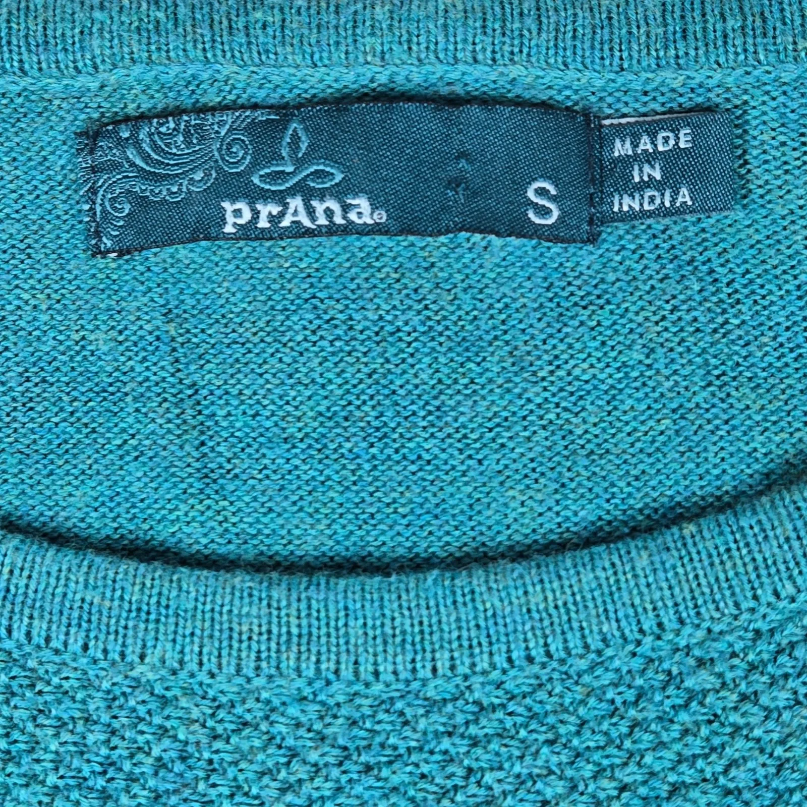 Prana Stacia Sweater Teal Green Geometric Knit Organic Cotton Size S - Image 3