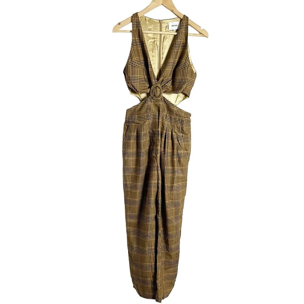 Nanushka Amor Summer Tweed Cut Out Brown Check V - Image 5