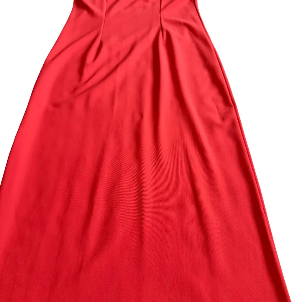 Boston Proper Sleeveless Bold Coral Dress Maxi Length Stretch V-Neck Size Medium - Image 8