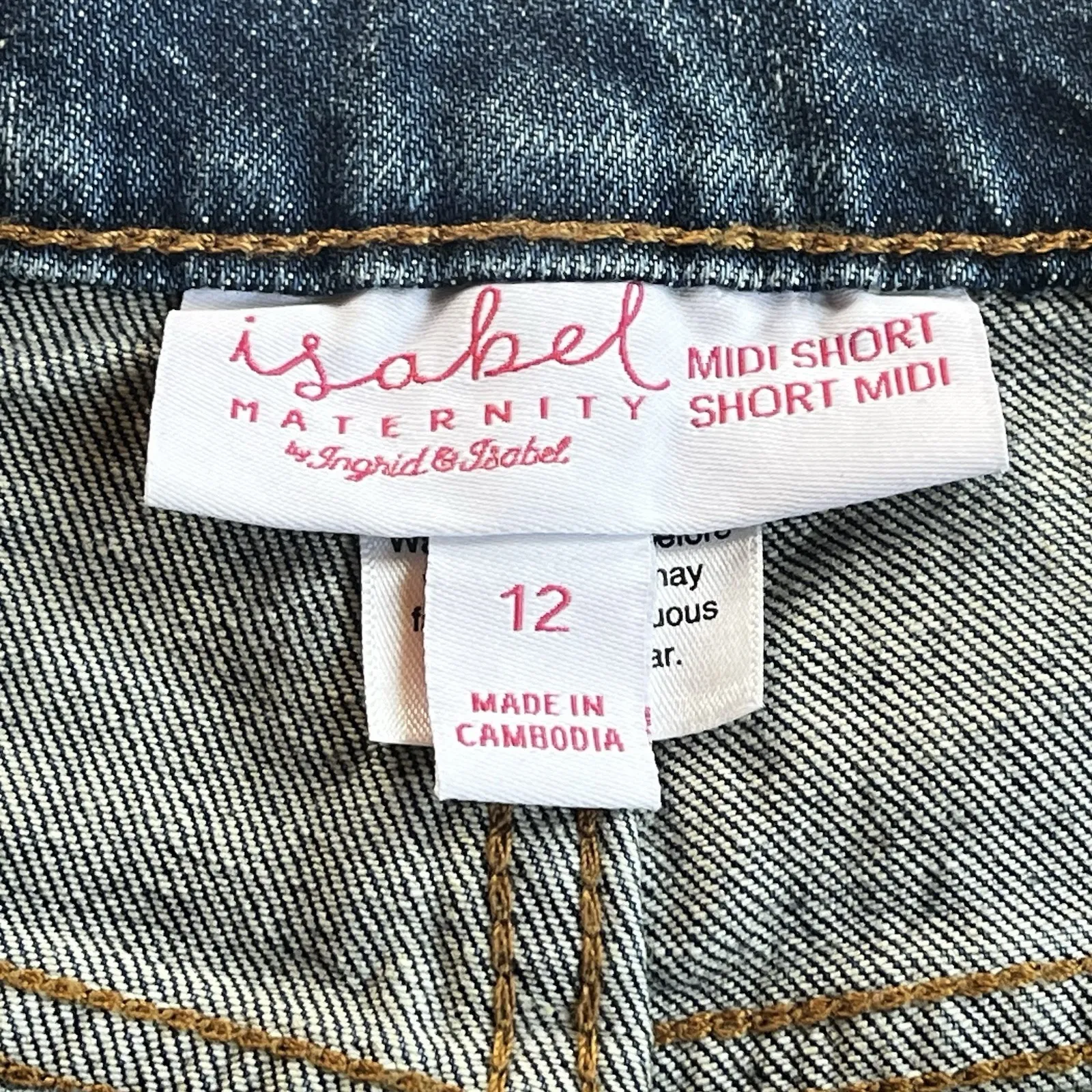 Ingrid and Isabel Maternity Denim Jean Shorts Womens 12 L Midi Blue Under Belly Size undefined - Image 2