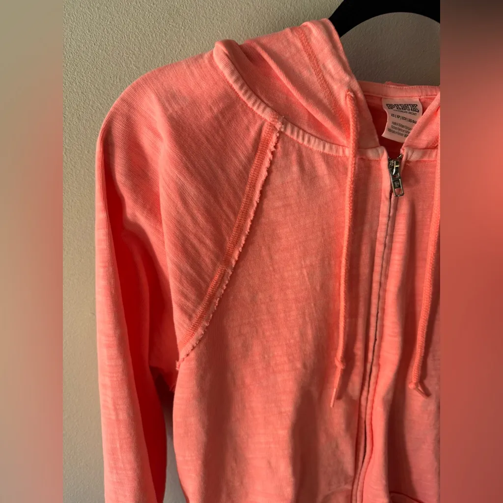VICTORIA'S SECRET PINK LOUNGE COTTON ZIP-UP HOODIE CORAL FLASH XS NWOT - Image 10