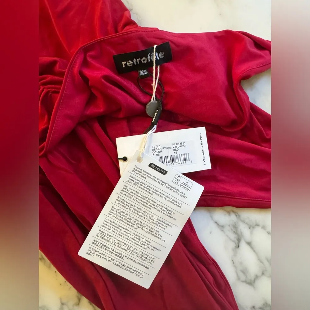 Retrofete Kai Dress in Red Size XS NWT Bodycon Ruched V Neck Open Back Mini - Image 9