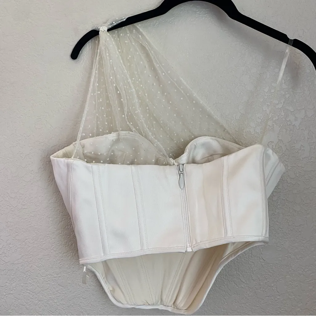 HOUSE OF‎ CB 'Kim' Ivory Draped Tulle Corset NWOT size S white mesh - Image 10
