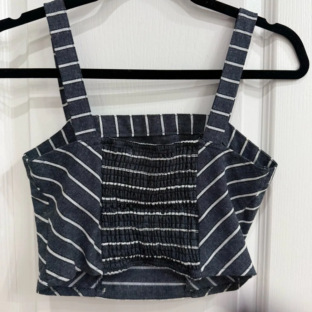 Altar’d State Small Linen Blend Striped Button-Down Crop Tank Top with Buttons - Image 3