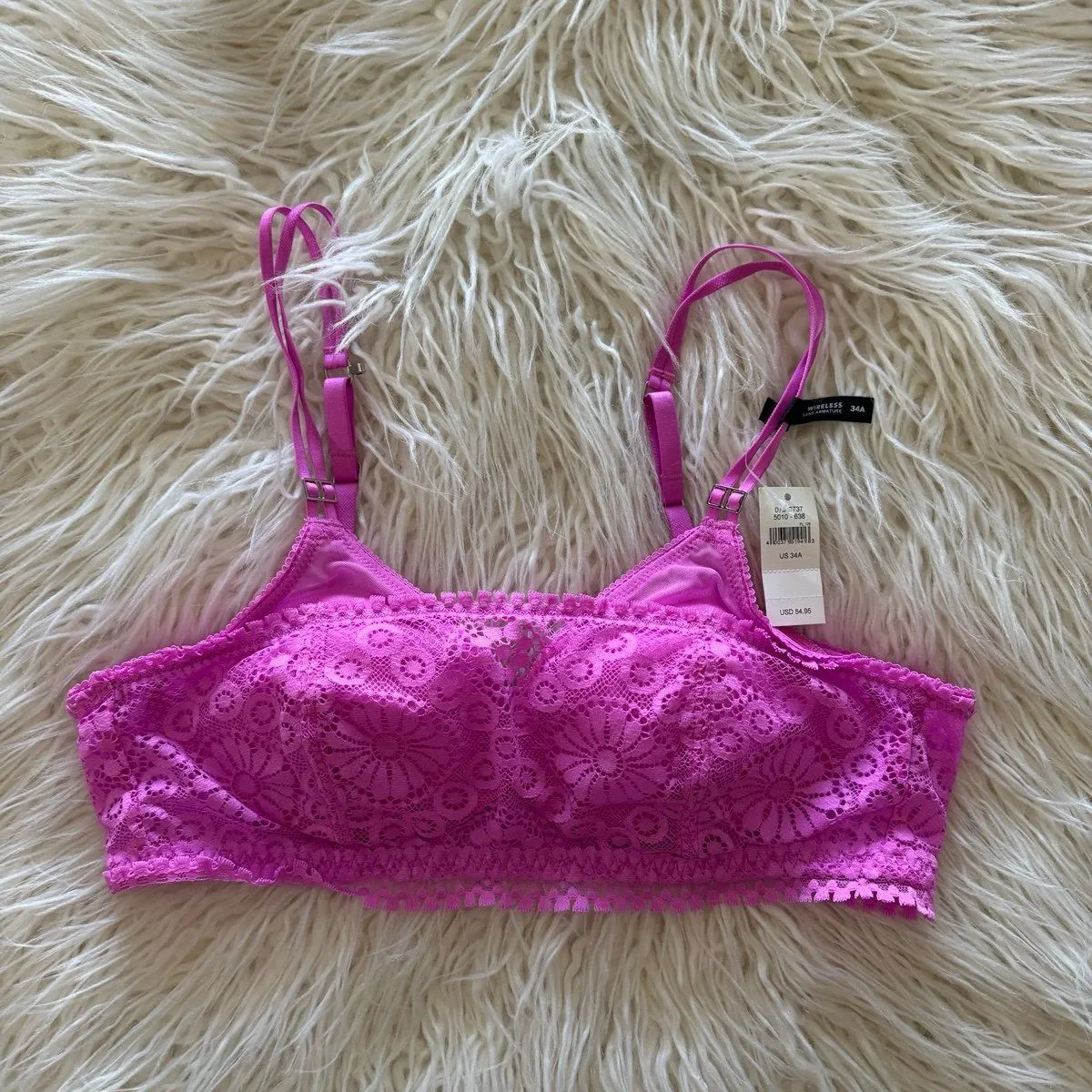 Aerie Real Power Wireless Push Up Joy Convertible Lace Bra Pink Tropics Size 34A - Image 2