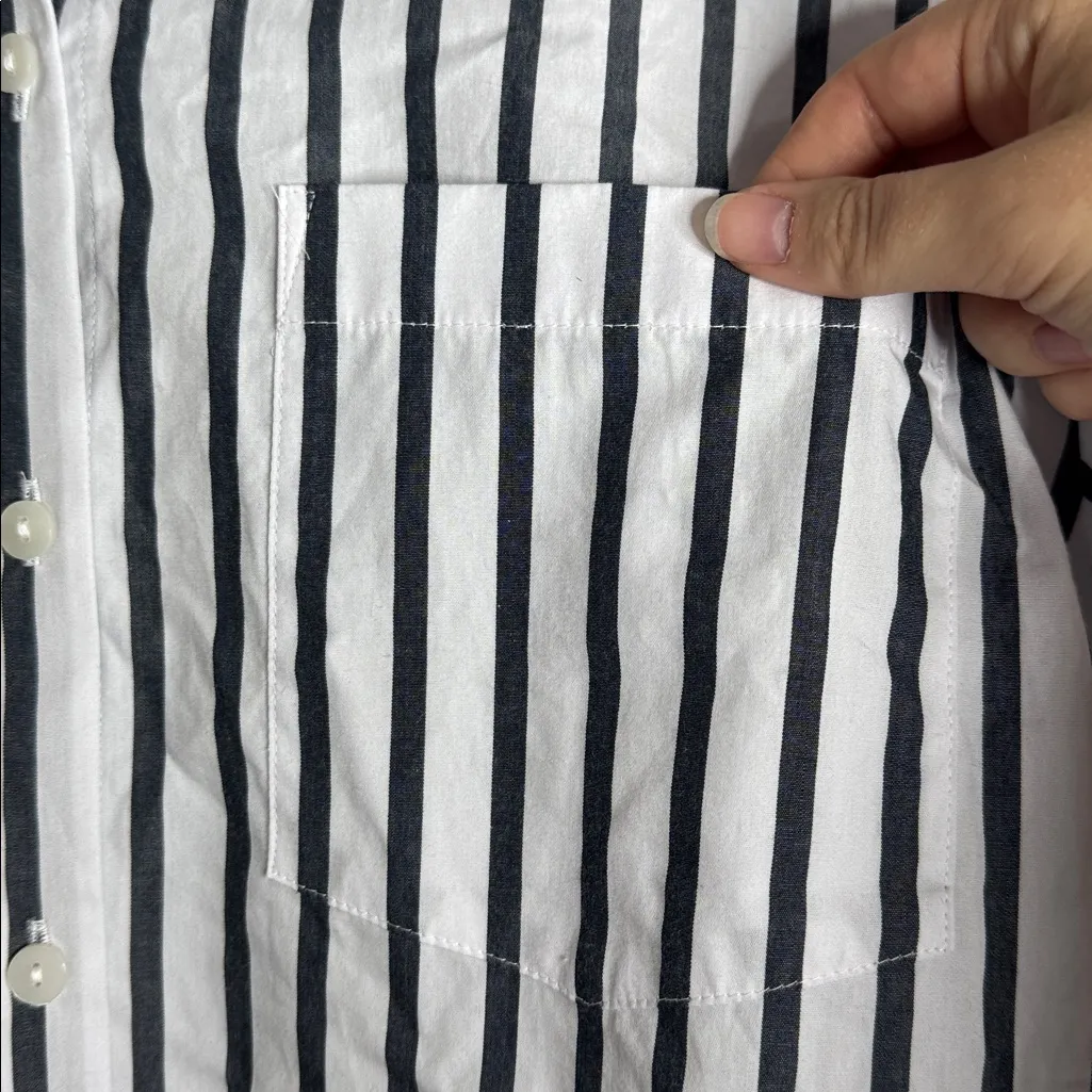 J.Jill Classic Black/White Striped Long Sleeve Relaxed Fit Button - Image 6