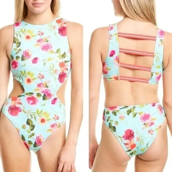 Nanette Lepore One Piece Womens 12 Swimsuit Swim Beach Resort Cruise Floral Blue - Image 2