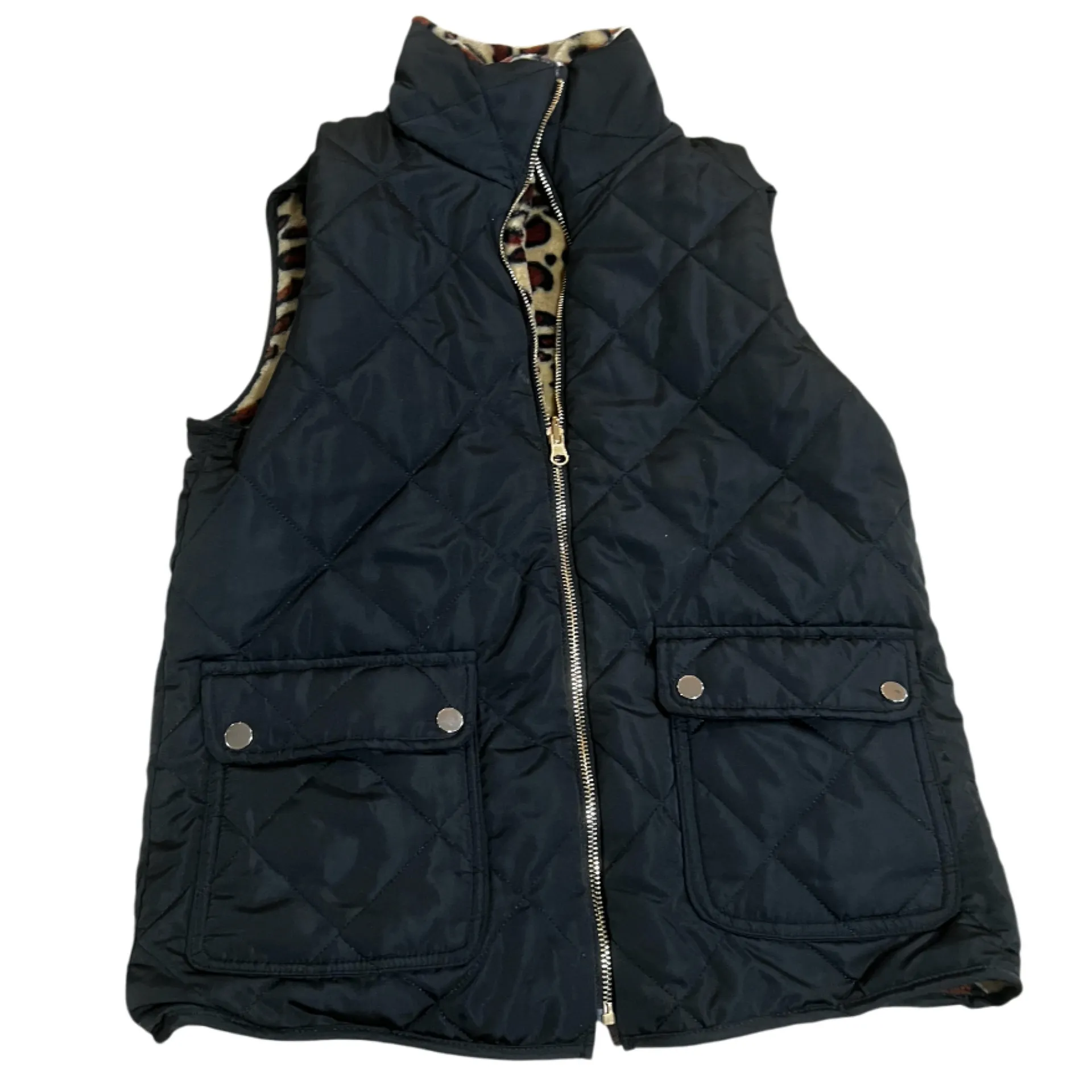 Quilted Vest Leopard Fur Reversible Black - Image 3