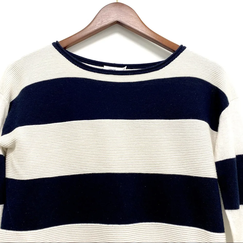 Vince  Ottoman Striped Boatneck Long Sleeve Sweater White Blue Women’s Size XS - Image 6
