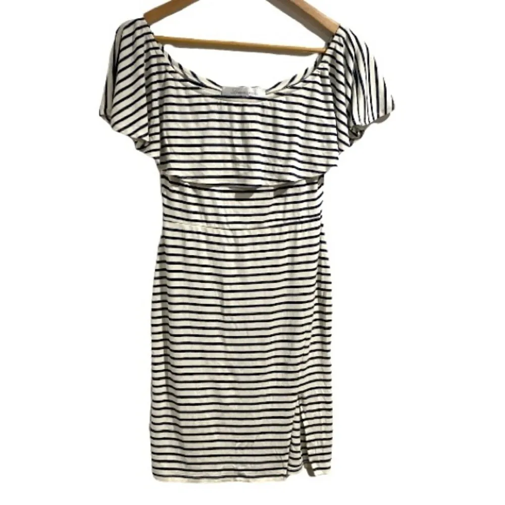 Lovers + Friends dress navy blue‎ white striped off the shoulder small stretch - Image 2