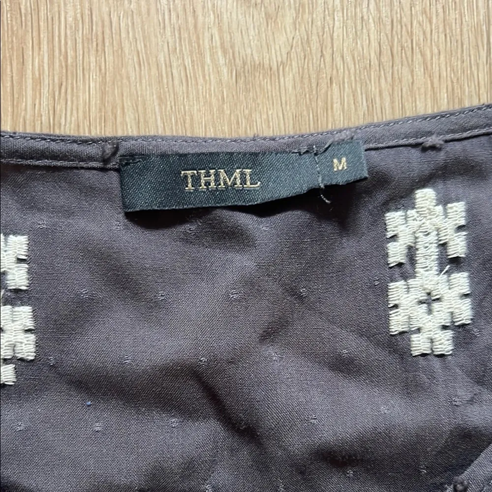 THML Women's Gray and White Embroidered Sheer Top Size M - Image 2