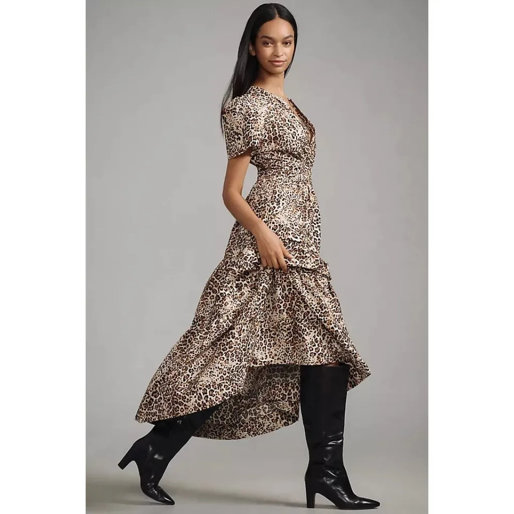 NWT Anthropologie Somerset Maxi in Chocolate Leopard Cotton Dress XXS Petite - Image 2
