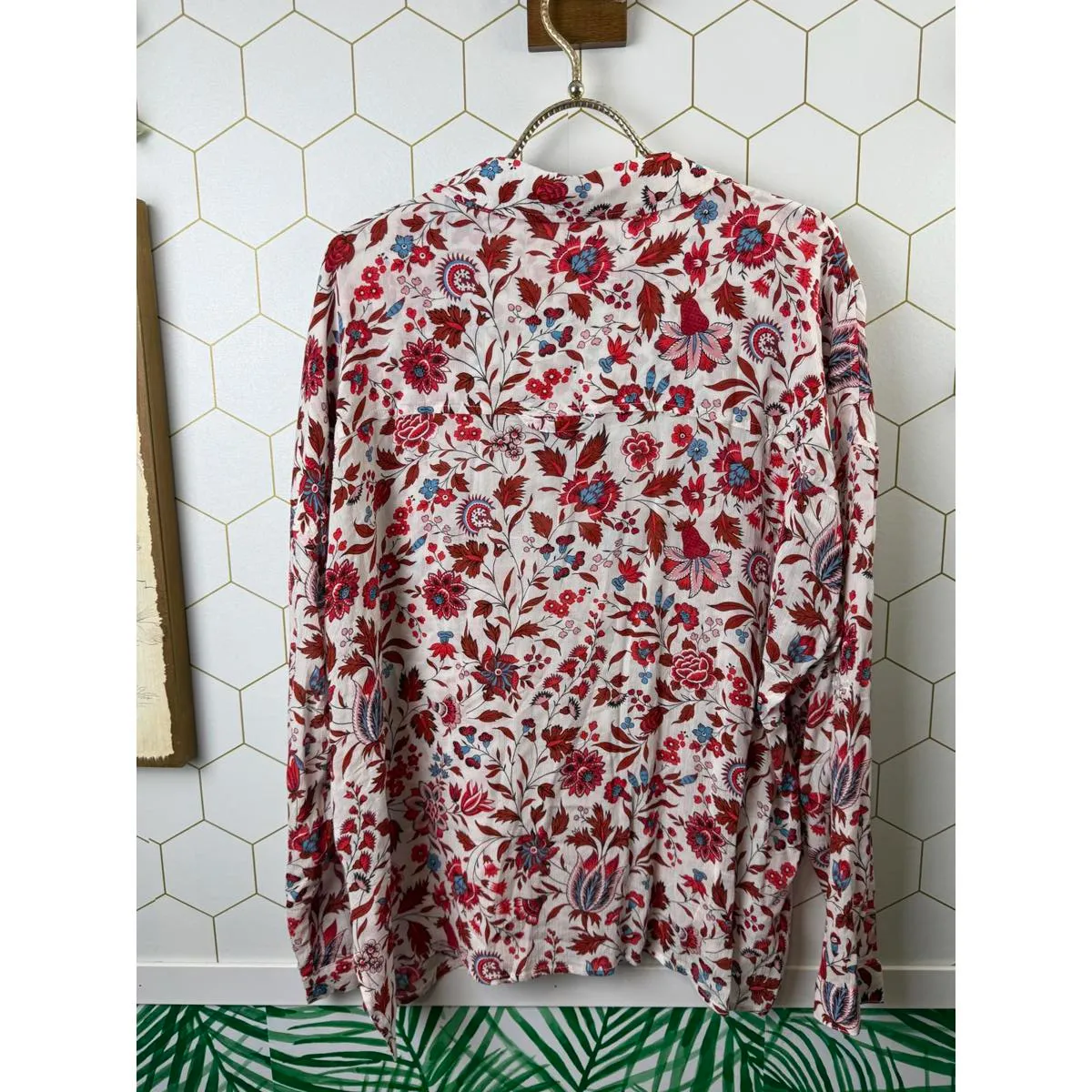 Dear John Red Malia V-Neck Floral Blouse - Size - Medium - Image 3