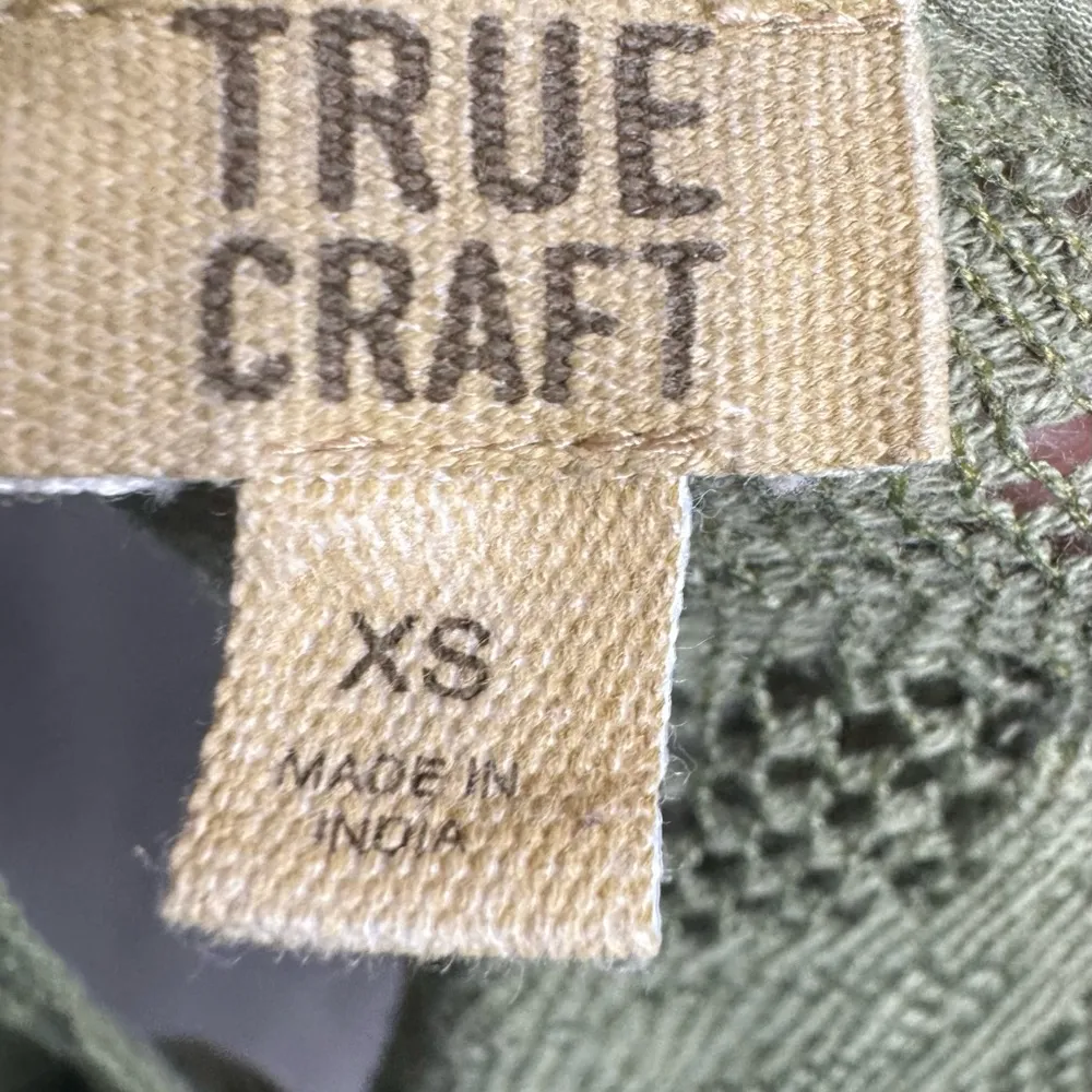 olive green 100% cotton peasant dress with lace size XS - Image 4