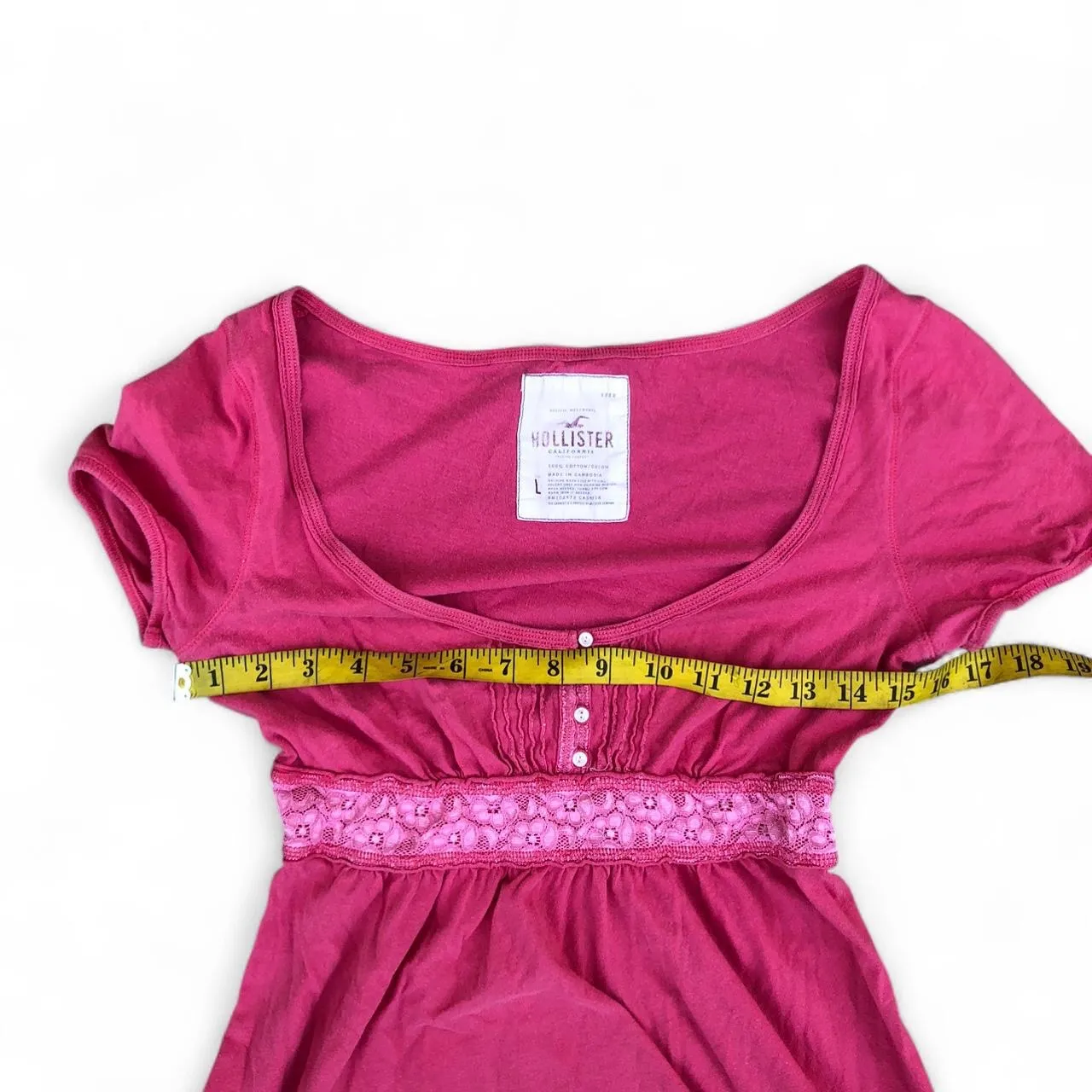 RARE Vintage Y2K Hollister Fairy Pink Lace Waist Button Babydoll Top Blouse Shirt Preppy Short Sleeve 2000s Bella Swan Twilight Size XS - Image 4