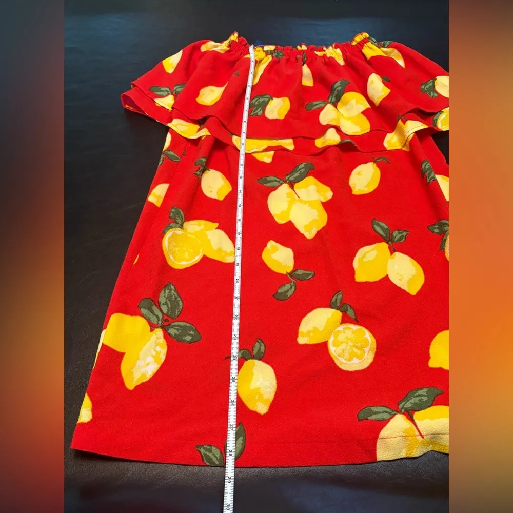 Mud Pie Red Lemon Print Off-Shoulder Dress Size S 4/6 - Image 9