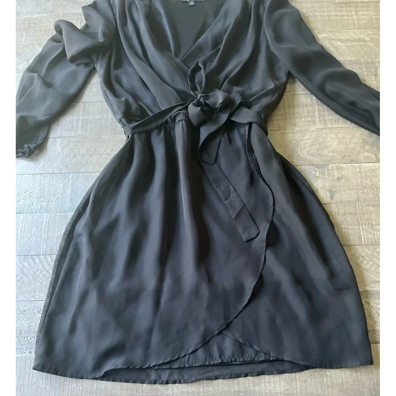 Mossimo Women's black sheer long sleeve V Neck Mid length‎ Dress size Large - Image 12