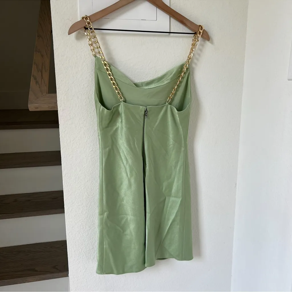 Alice + Olivia Slip Dress Pastel Green Mint Harmony Chain Sleeveless Mini Dress - Image 5