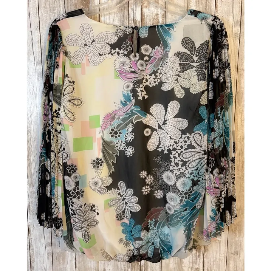 Milano Floral Pleated Flutter Sleeve Blouson Top Size Large - Image 6