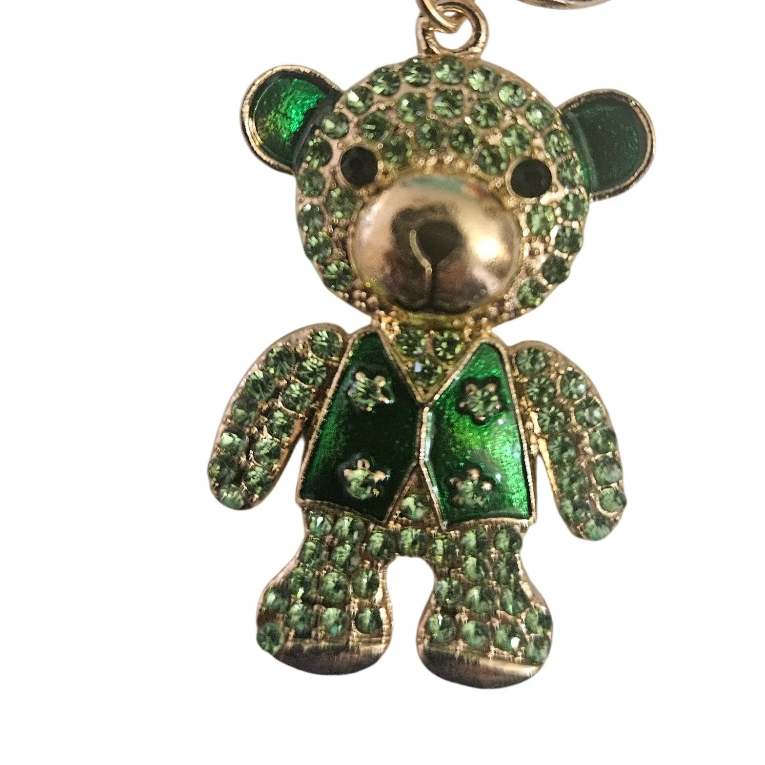 Sparkling Green Bear Keychain Rhinestone Charm Gold Tone Women Accessories - Image 2