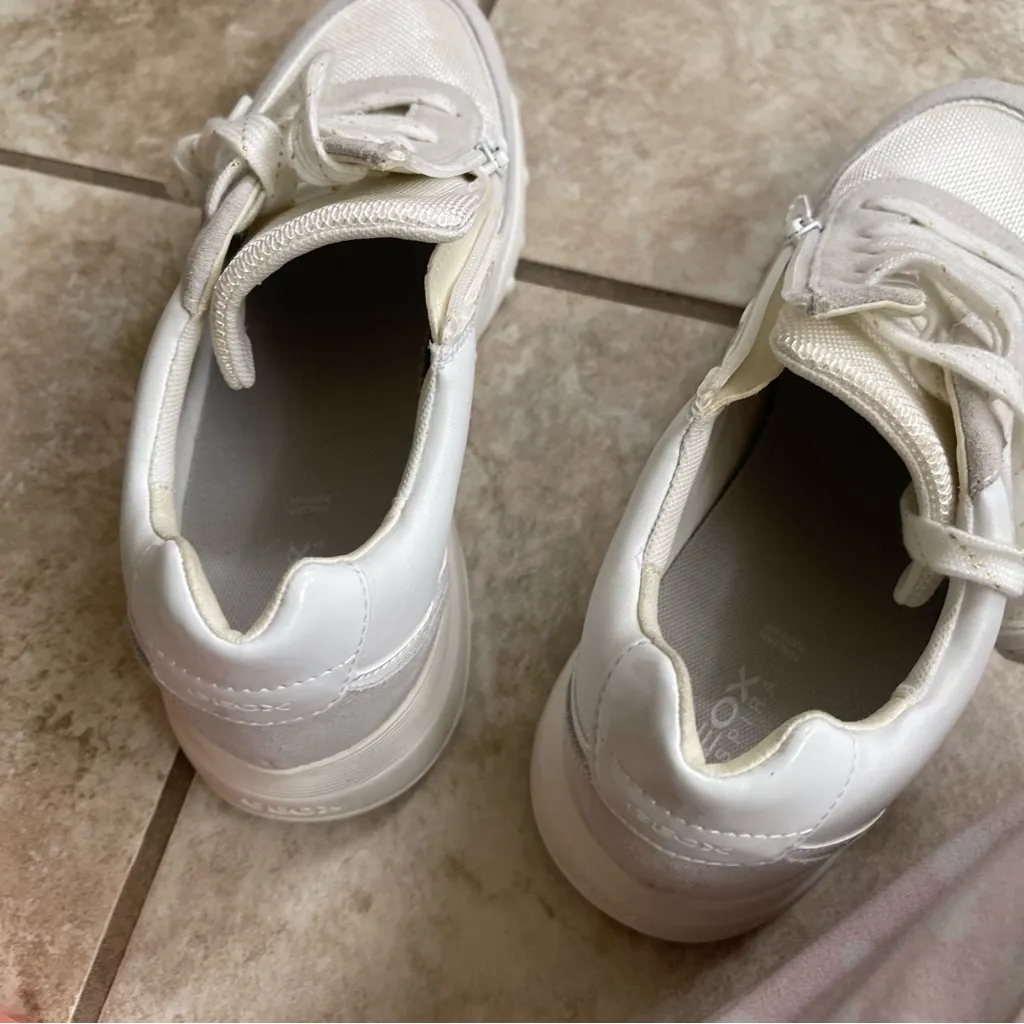 Geox respira Women's Suede Leather Sneakers Trainers white Wire‎ 1X USA 10 - Image 5