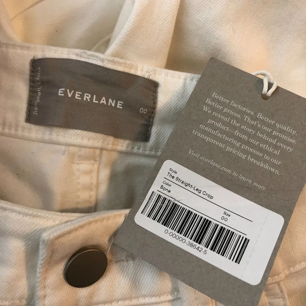 Everlane The Straight-Leg Crop Pants Jeans Stretch Cotton White Size 00 - Image 7