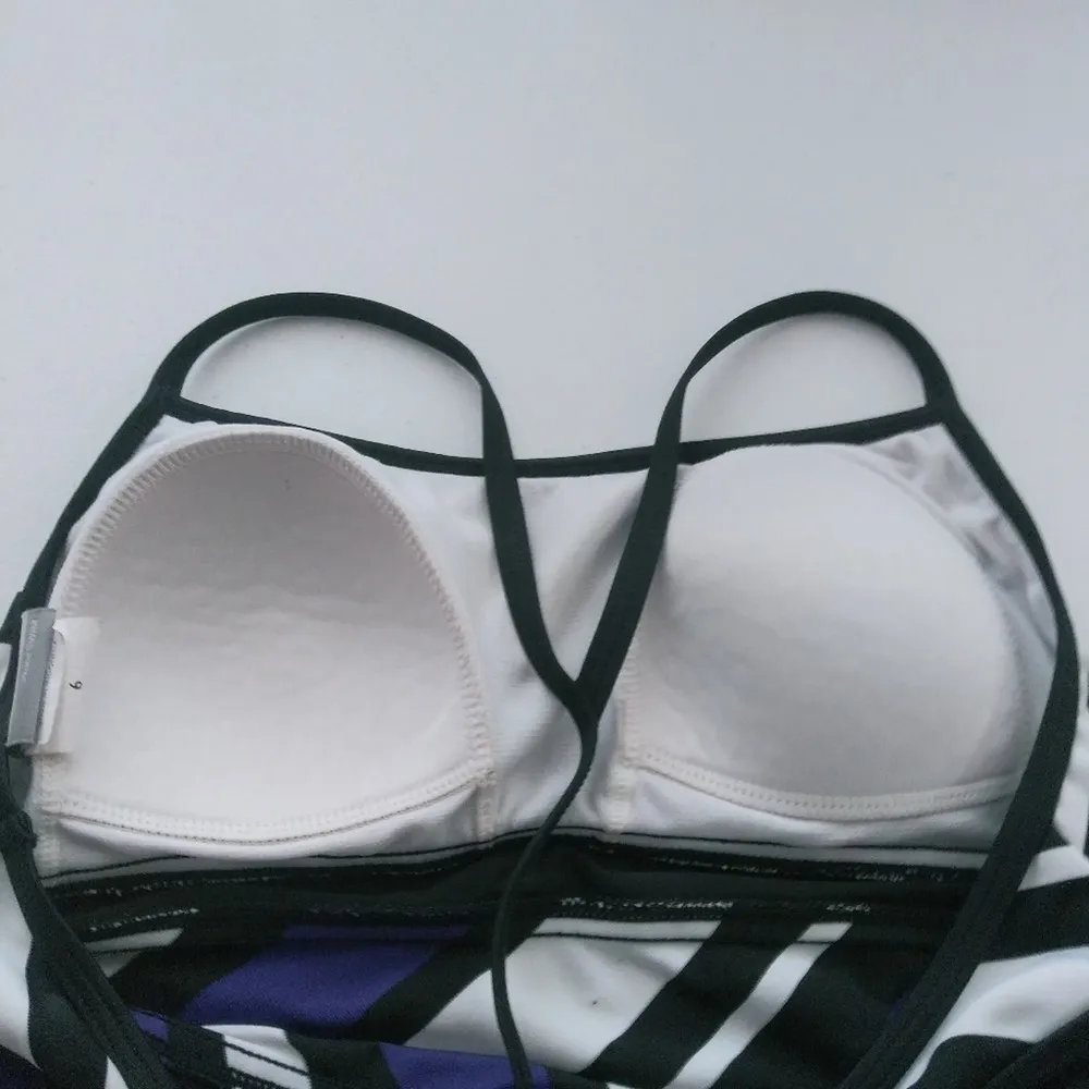 Nike Purple White & Black Striped Racer Back Swimsuit Top Size 6 - Image 6