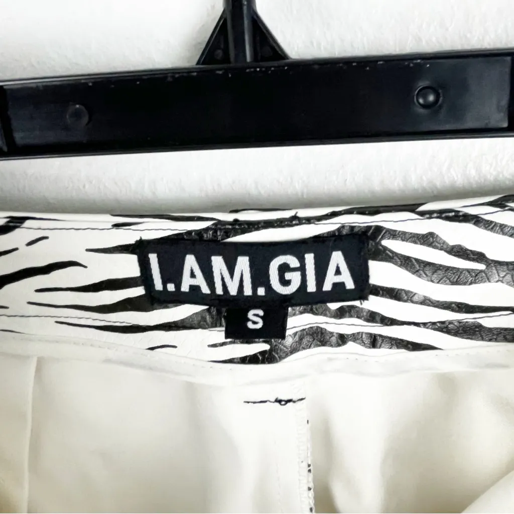 I.AM.GIA Black White Zebra Animal Print Faux Began Leather Pants, Size Small - Image 3