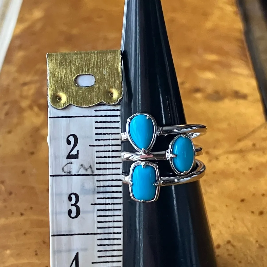 Sleeping Beauty Turquoise Sterling Silver Stackable Ring Set Size 6 - Image 9
