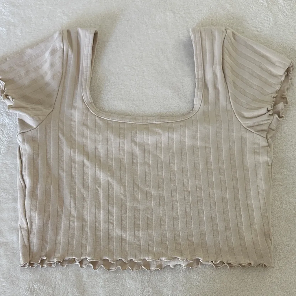 Beige Ribbed Square Neck Top - Image 6