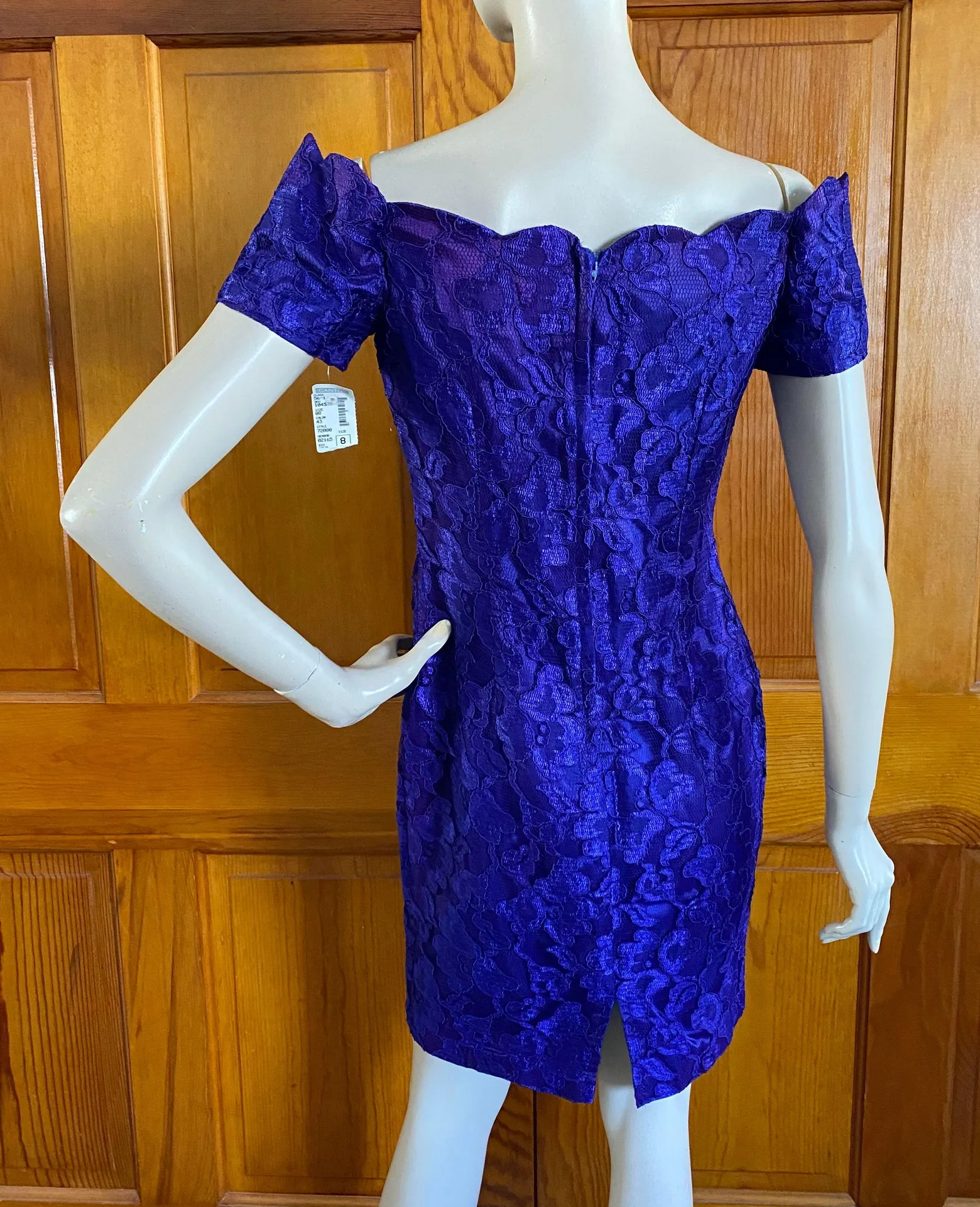 NOS Vintage 90s Purple Lace Cocktail Party Dress S/M Homecoming - Image 2