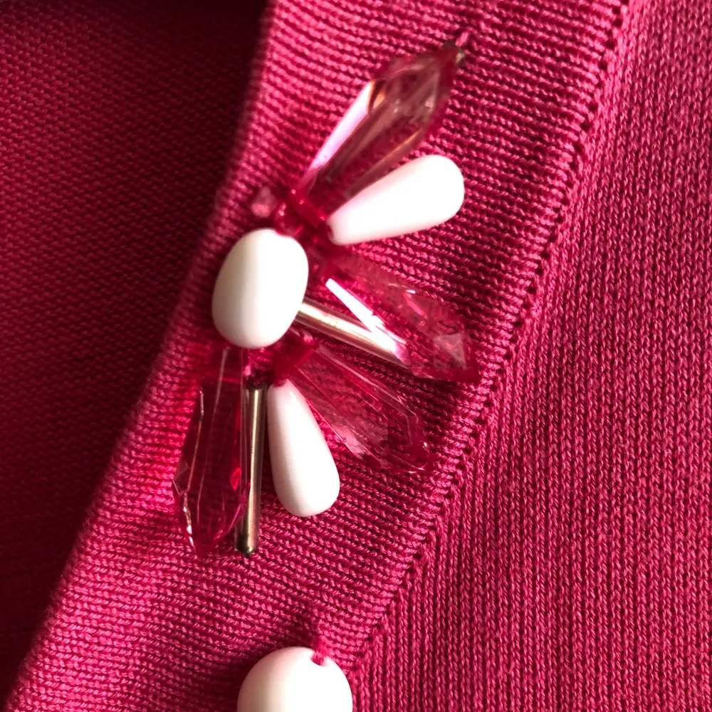 INC Top Pink Beaded Silk Blend Sweater Cap Sleeves - Image 7