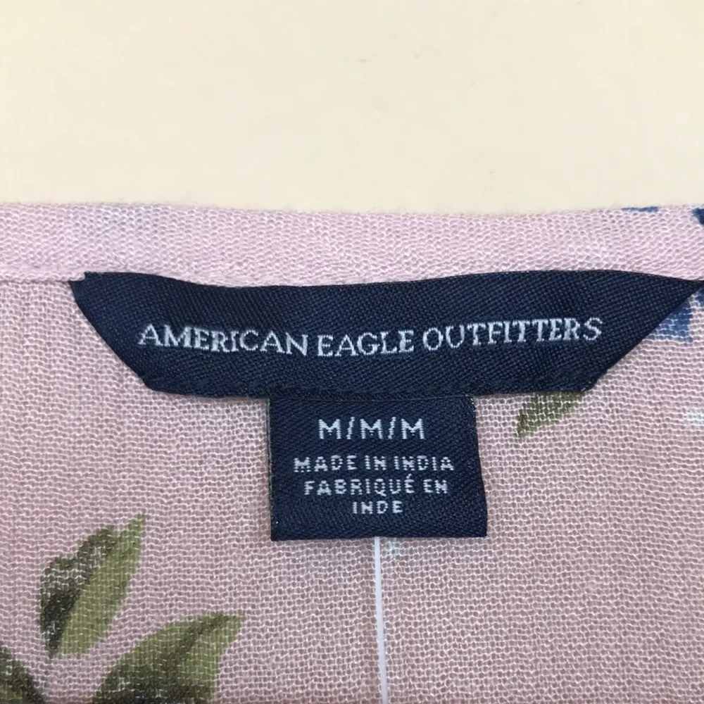 NWT American Eagle Women’s Floral Print Faux Wrap Tie Waist Flare Sleeve Blouse - Image 8