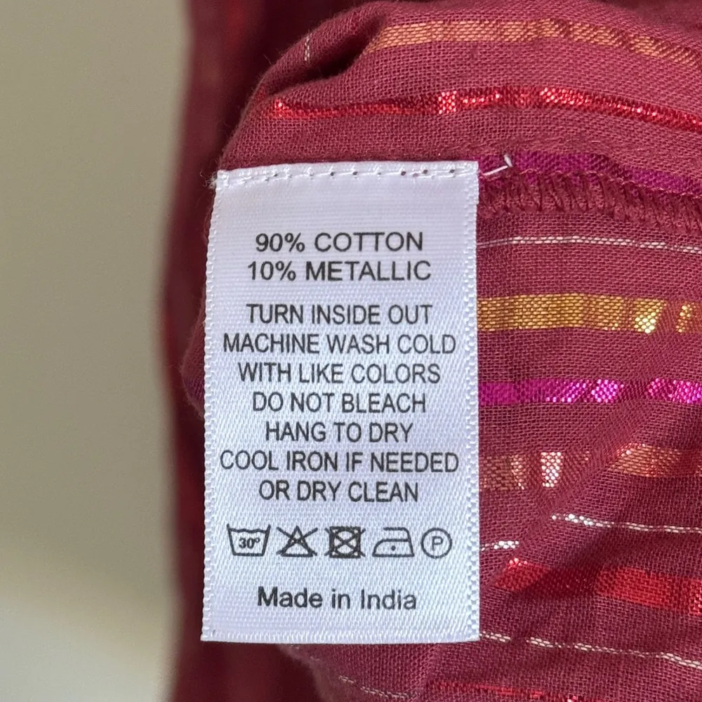 Never A Wallflower High Neck Dress Size XS Metallic Stripe Puff Sleeve Pink Red - Image 10