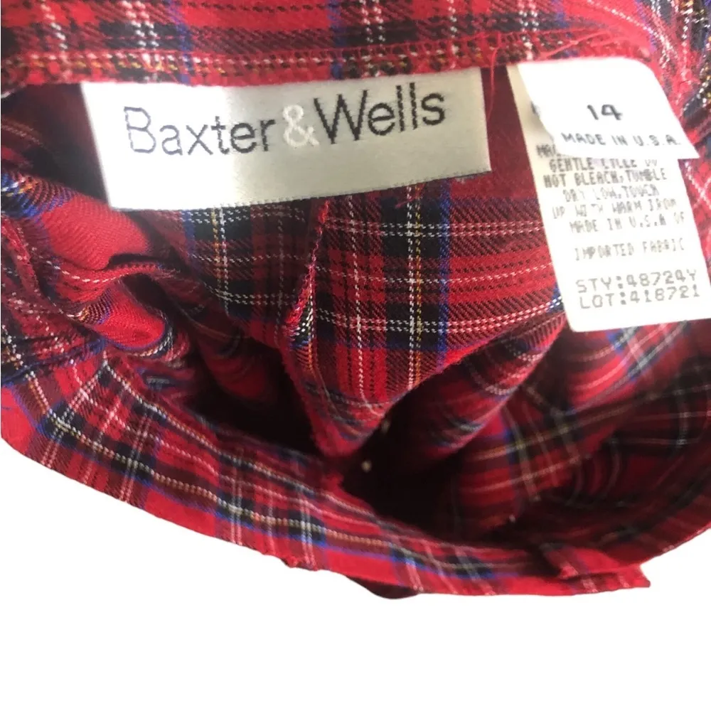 VTG Baxter & Wells Pleated Relaxed Tartan Plaid Red Bermuda Shorts 14 70’s - Image 4