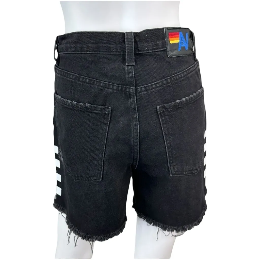 Aviator Nation NWT Black Hi Rise Skater Cut Off Side White Check Shorts Size 25 - Image 3