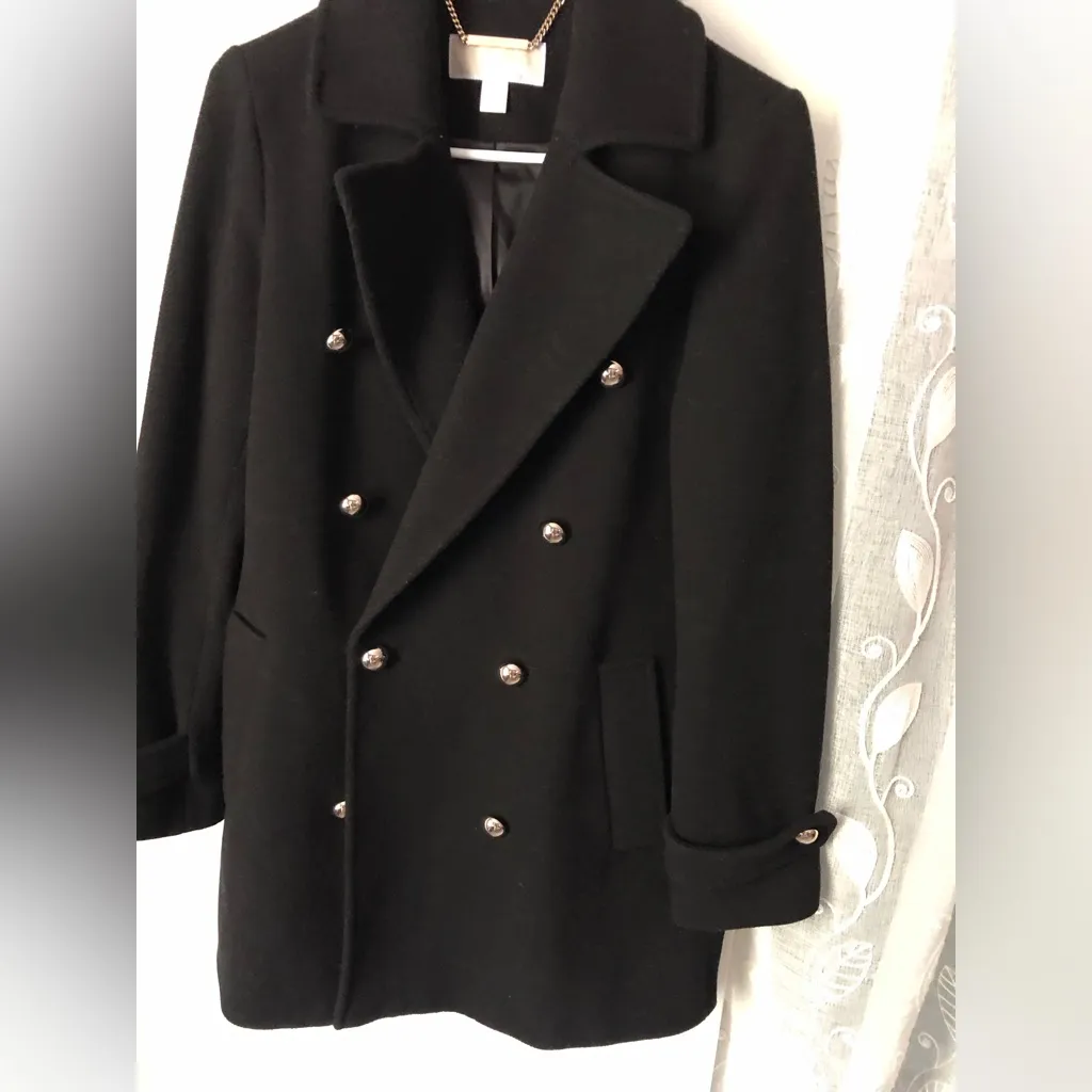 Michael Kors Wool Blend Coat Black Double Breasted women sz 0 pea coat oversized - Image 4