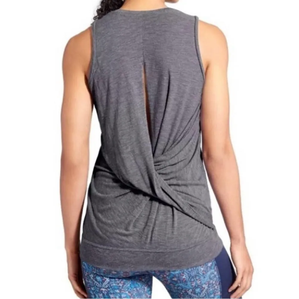 Athleta Womens Shirt Tank Siro Twist Back Sleeveless Heather Gray Size Large - Image 2