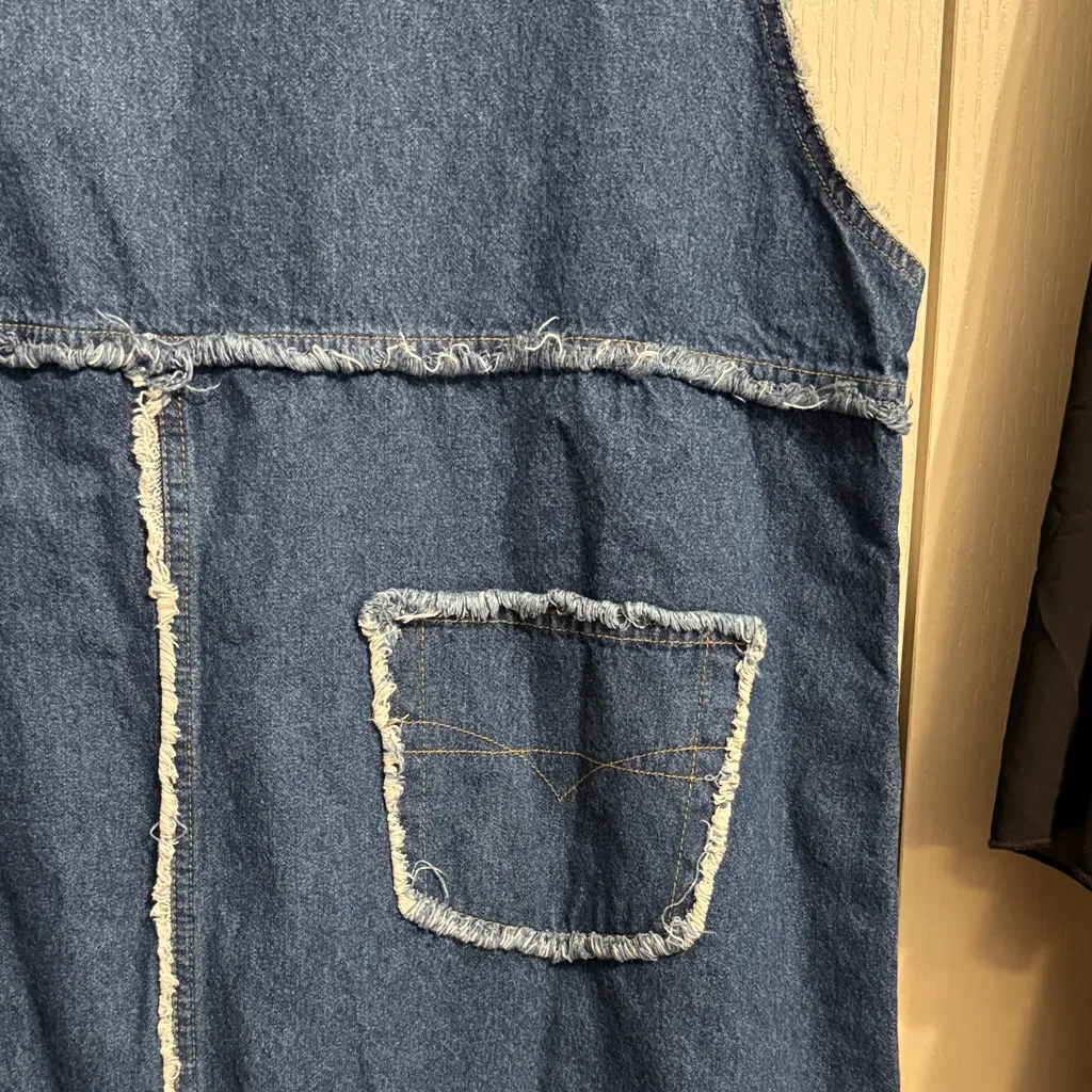 💖 Me & You Y2K Denim Sleeveless Plus Size Midi Dress Frayed Edges Cottage Boho - Image 4