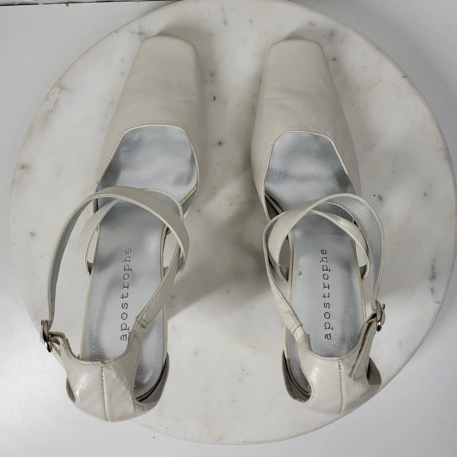 Apostrophe Cate Heels Womens 7.5 White Leather Square Toe Bridal Wedding Party - Image 8