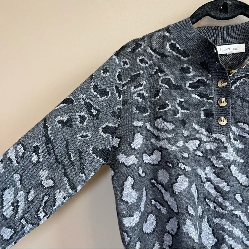 ✨ Heartloom Natalia Wool Blend Leopard Print Pullover Sweater in Charcoal Gray S - Image 8