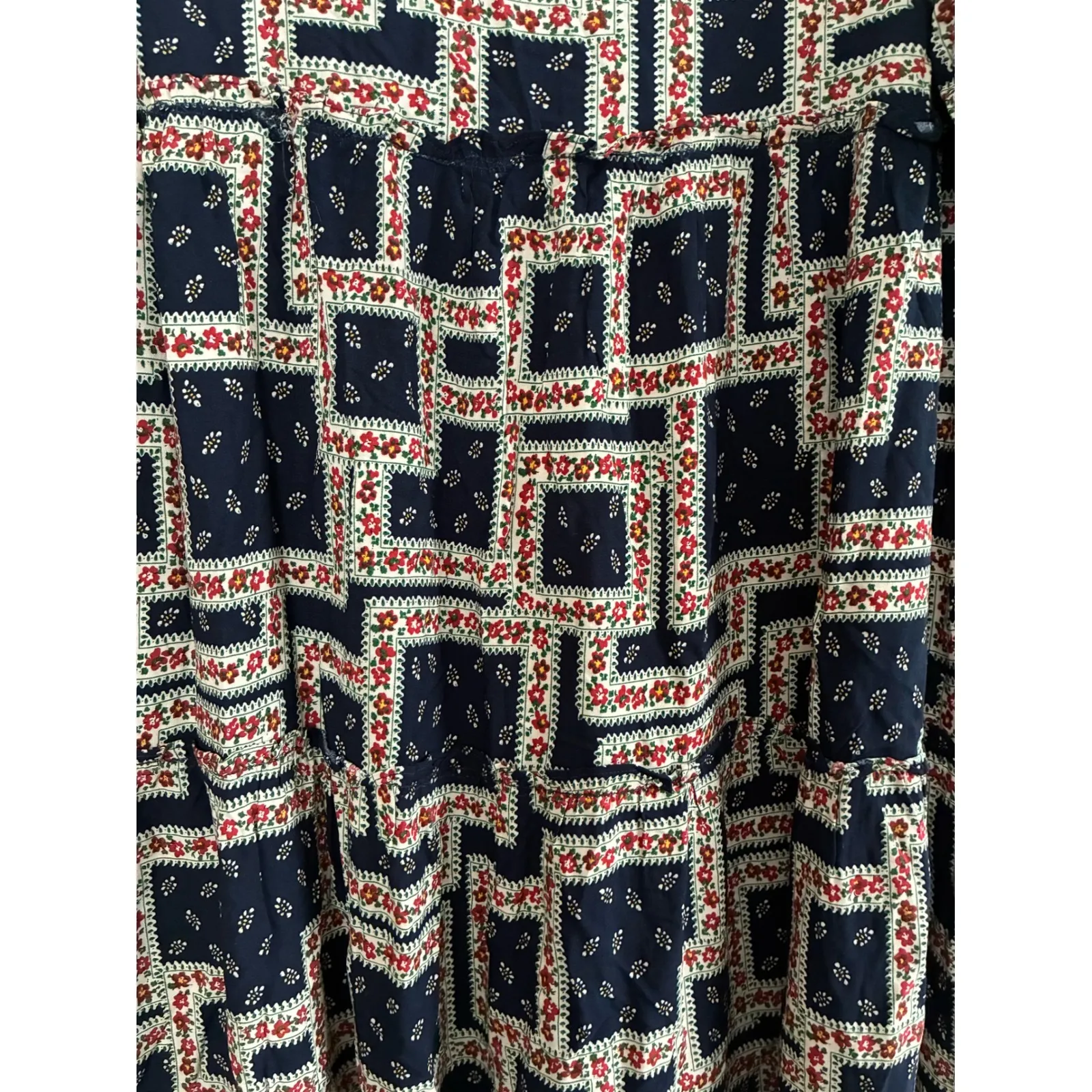 NWT Natural Life Patchwork Maxi Dress Navy Red Floral Tiered Midi Bohemian Small - Image 10