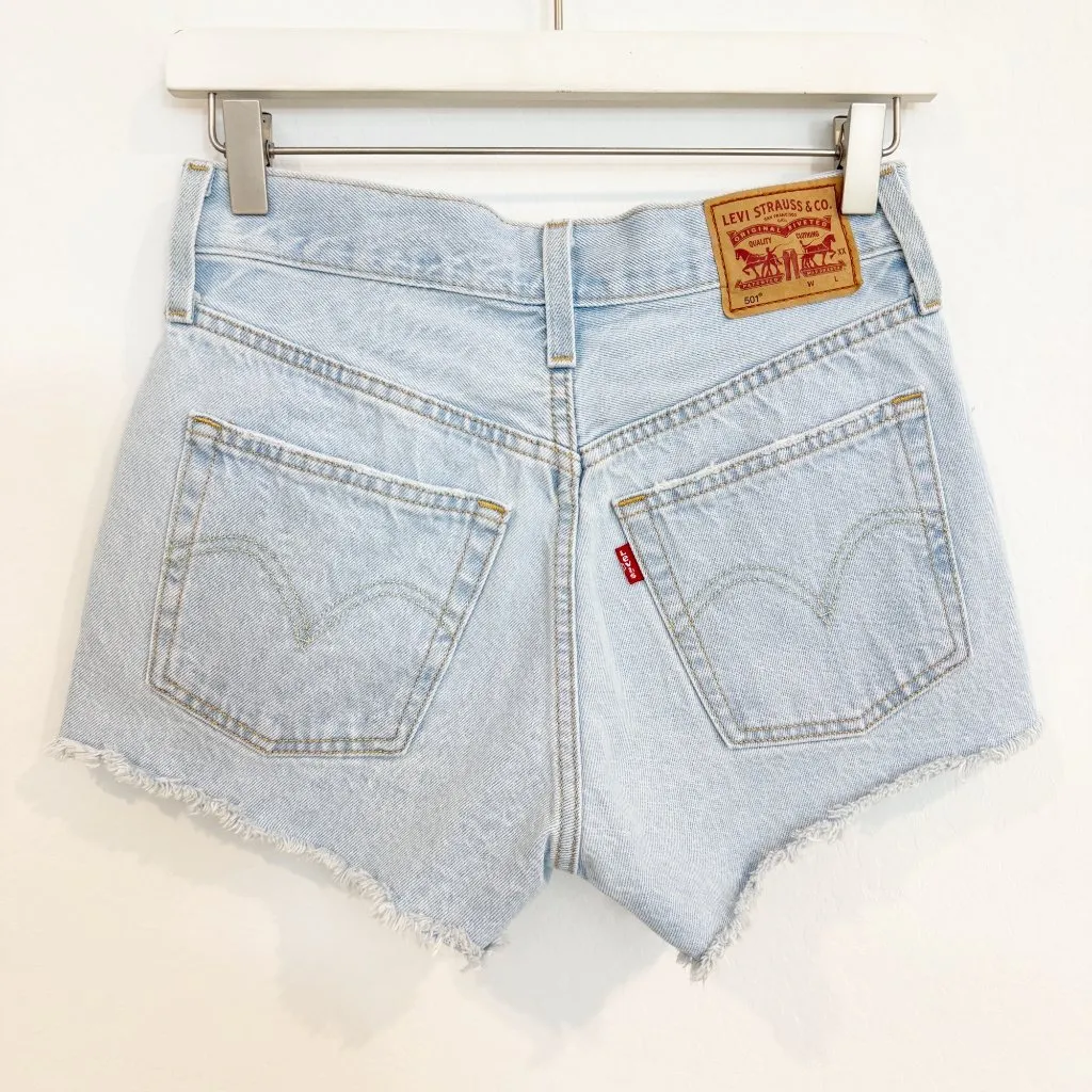 Levi’s 501 Button Fly Denim High Rise Cut Off Blue Jean Shorts Casual Western 25 - Image 9
