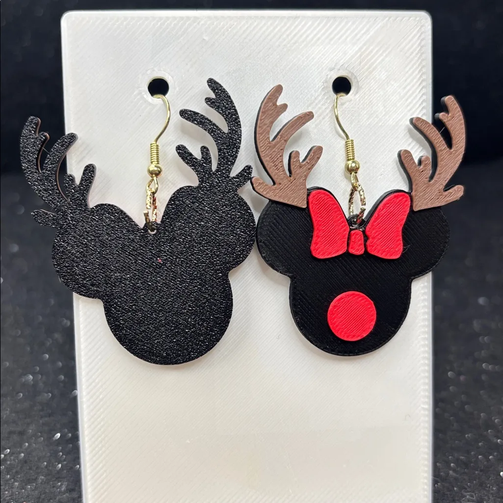 Reindeer Bow Earrings with Gold Accents | Christmas Holiday Jewelry Black - Image 2